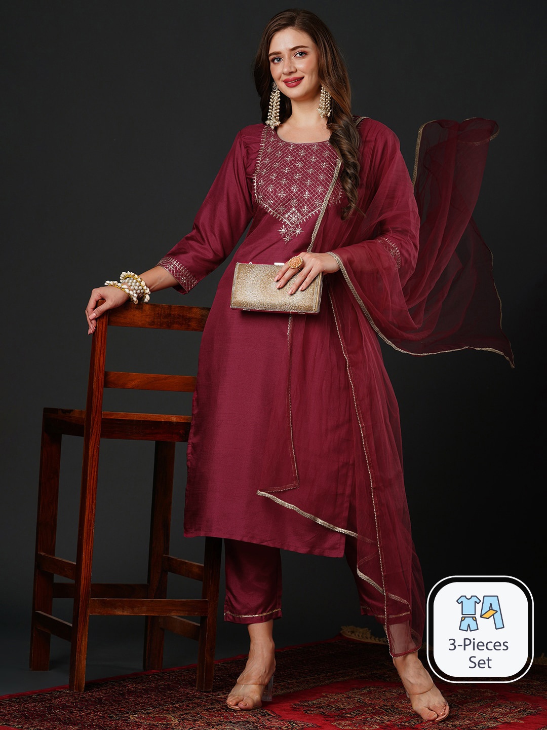 Anouk Ethnic Motifs Embroidered Regular Sequinned Kurta & Trousers With Dupatta, Pink
Anouk Ethnic Motifs Embroidered Regular Sequinned Kurta & Trousers With Dupatta, Pink