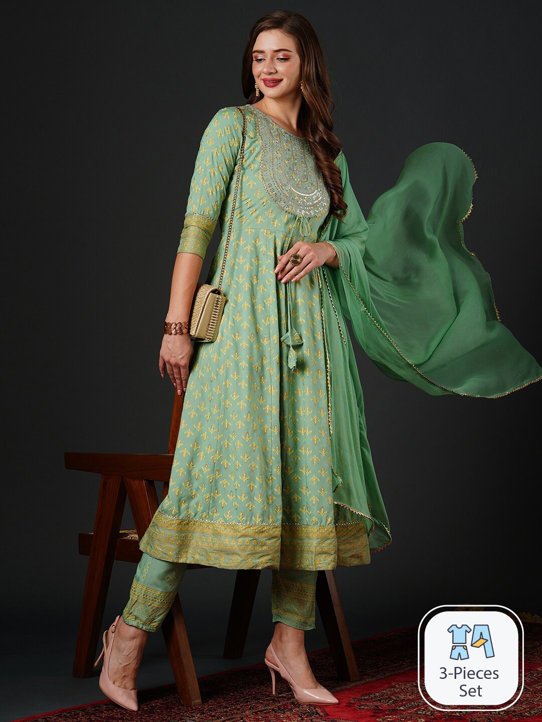 Anouk Ethnic Motifs Printed Thread Work Detail A-Line Kurta & Trousers With Dupatta, Green
Anouk Ethnic Motifs Printed Thread Work Detail A-Line Kurta & Trousers With Dupatta, Green
