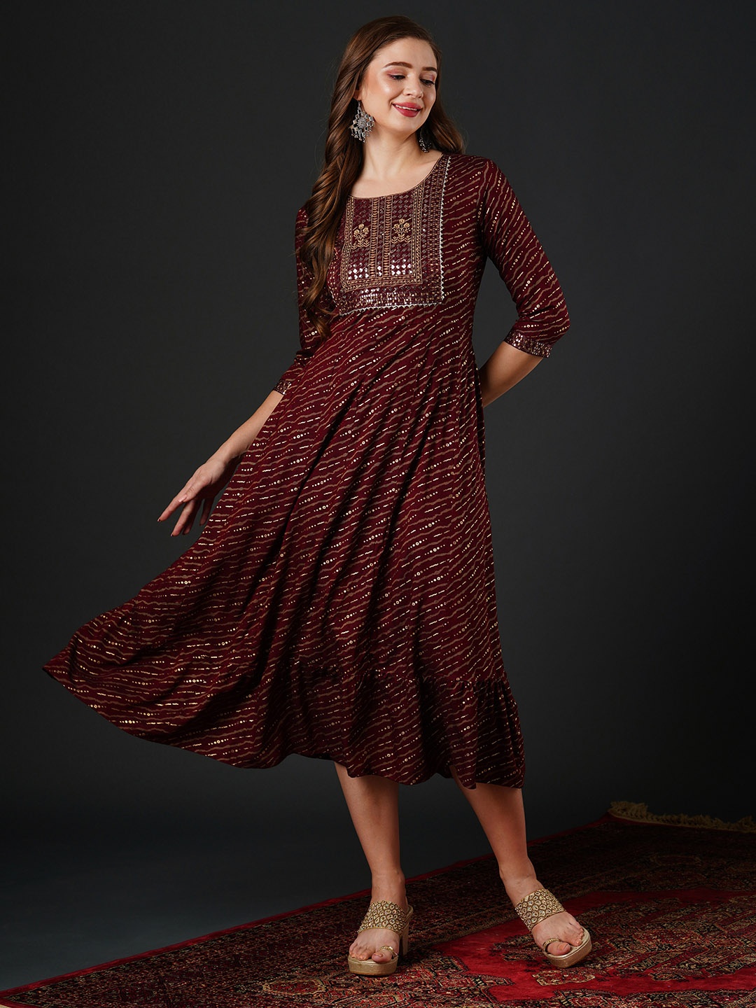 Anouk Ethnic Motifs Printed Round Neck Sequinned Fit & Flare Midi Ethnic Dress, Maroon
Anouk Ethnic Motifs Printed Round Neck Sequinned Fit & Flare Midi Ethnic Dress, Maroon