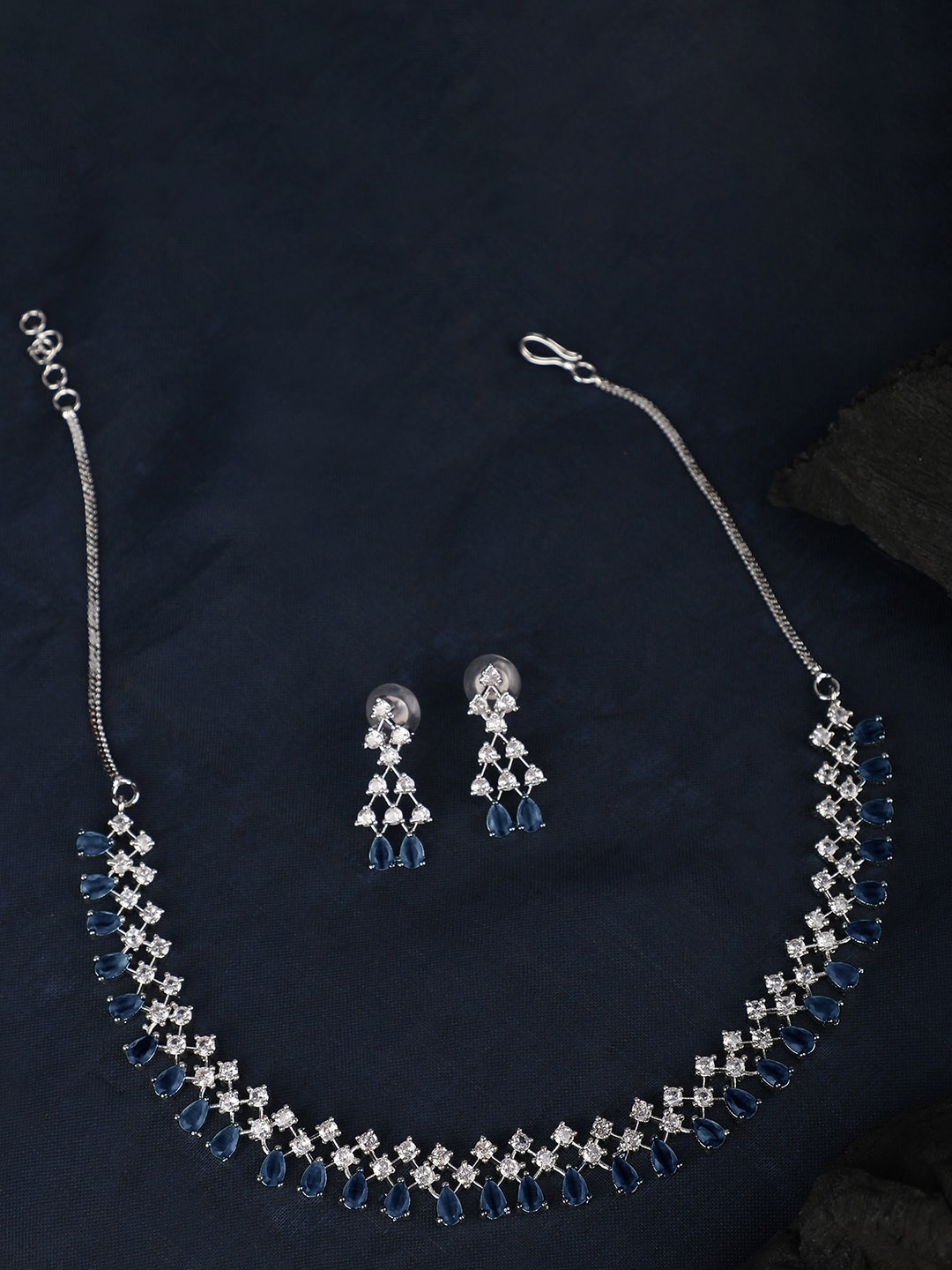ZaffreCollections Rhodium-Plated American Diamond-Studded Necklace With Earrings, Silver
ZaffreCollections Rhodium-Plated American Diamond-Studded Necklace With Earrings, Silver