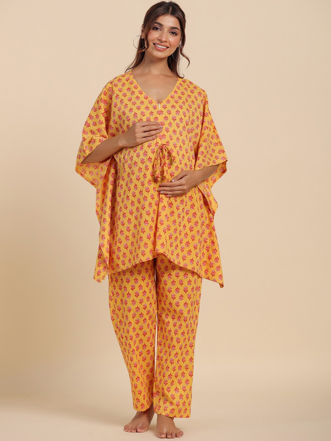 Ikk Kudi by Seerat Ethnic Motifs Printed Pure Cotton Maternity Kaftan & Pyjamas, Yellow
Ikk Kudi by Seerat Ethnic Motifs Printed Pure Cotton Maternity Kaftan & Pyjamas, Yellow
