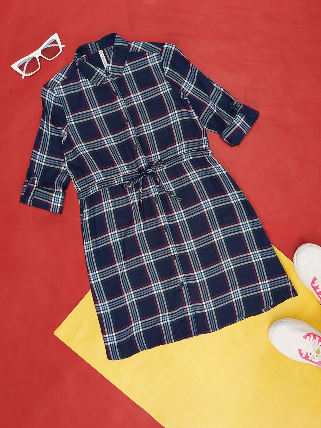 Pantaloons Junior Girls Checked Shirt Collar Roll-Up Sleeves Tie Up Cotton Shirt Dress, Blue
Pantaloons Junior Girls Checked Shirt Collar Roll-Up Sleeves Tie Up Cotton Shirt Dress, Blue
