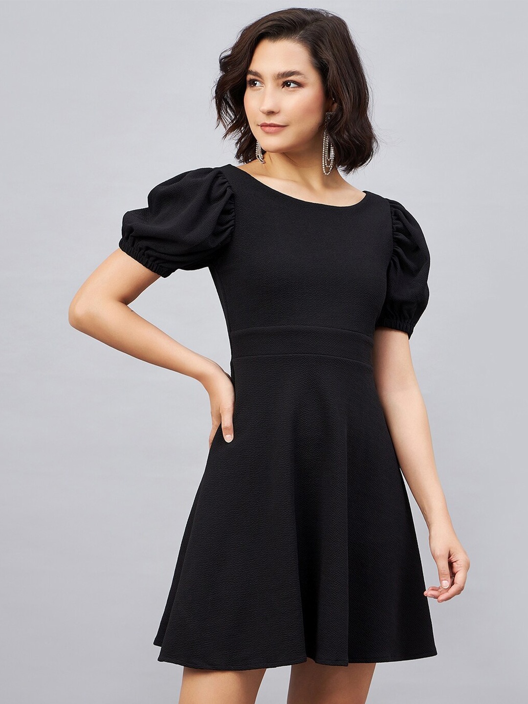 Chemistry Puff Sleeve A Line Dress, Black