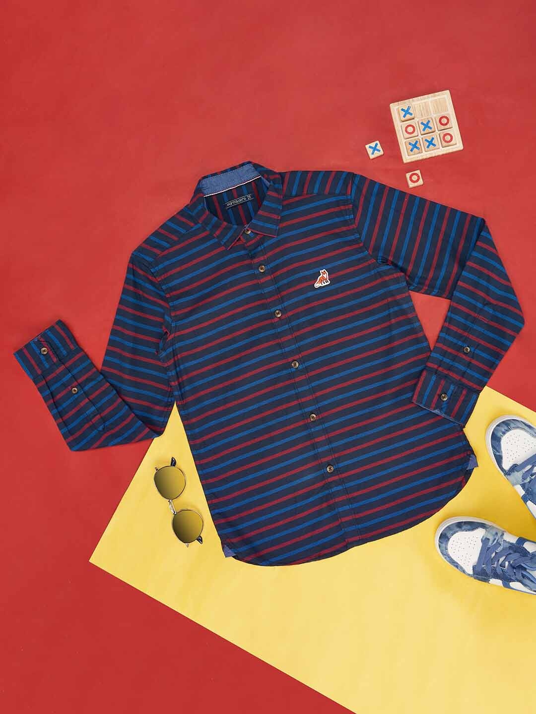 Pantaloons Junior Boys Horizontal Stripes Spread Collar Long Sleeve Cotton Casual Shirt, Navy blue
Pantaloons Junior Boys Horizontal Stripes Spread Collar Long Sleeve Cotton Casual Shirt, Navy blue