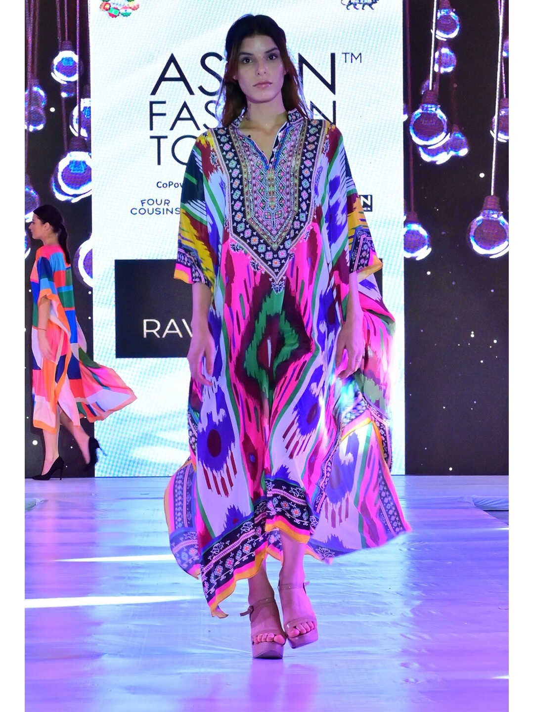 Rajoria Instyle Abstract Printed Extended Sleeves Maxi Kaftan dress, Blue