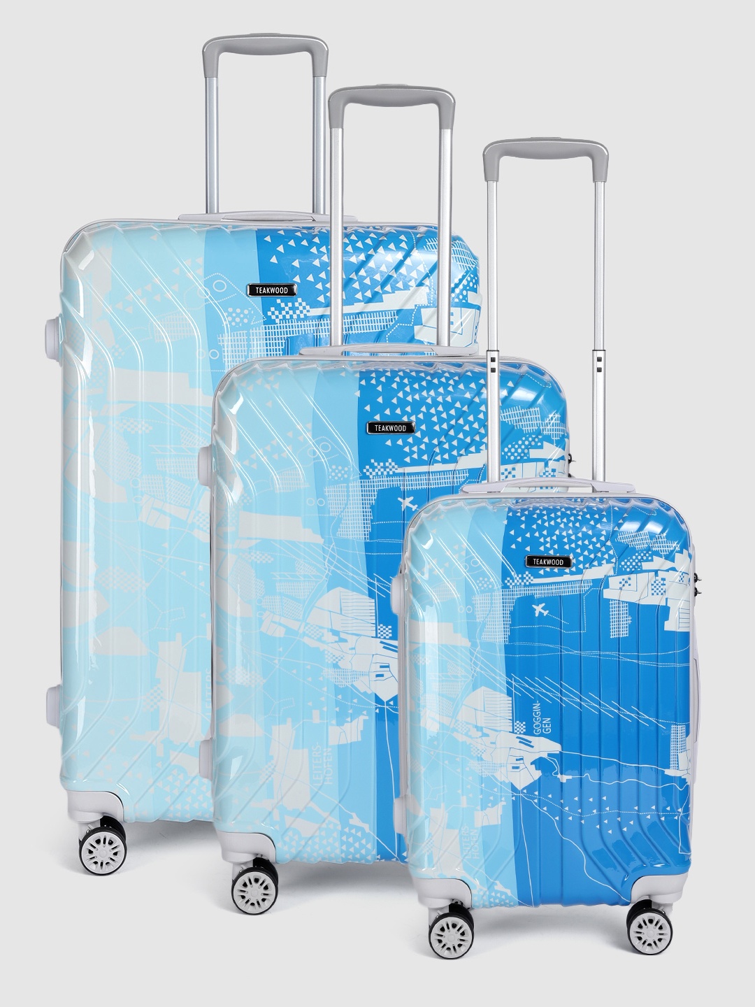 Teakwood Leathers Set Of 3 Printed 360 Degree Rotation Hard Trolley Bag - 95.5 L, Blue
Teakwood Leathers Set Of 3 Printed 360 Degree Rotation Hard Trolley Bag - 95.5 L, Blue