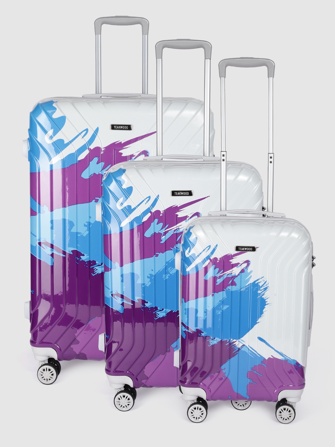 Teakwood Leathers Set Of 3 Printed 360 Degree Rotation Hard Trolley Bag - 95.5 L, White
Teakwood Leathers Set Of 3 Printed 360 Degree Rotation Hard Trolley Bag - 95.5 L, White