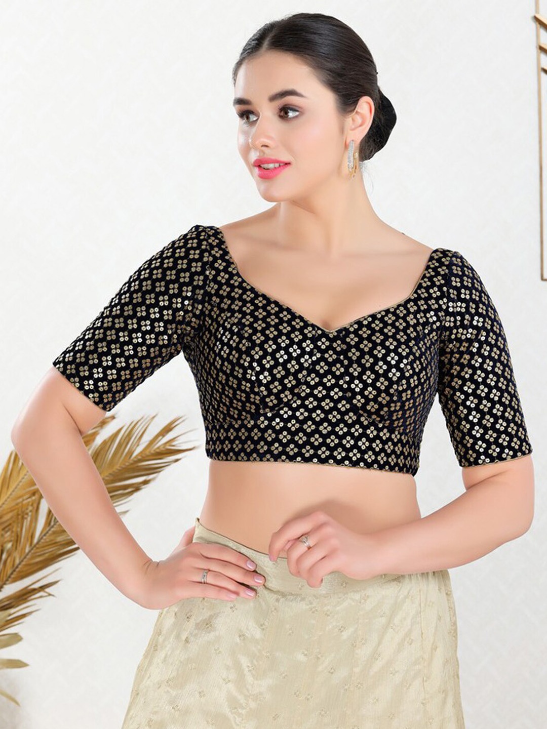 SALWAR STUDIO Embroidered Saree Blouse, Black