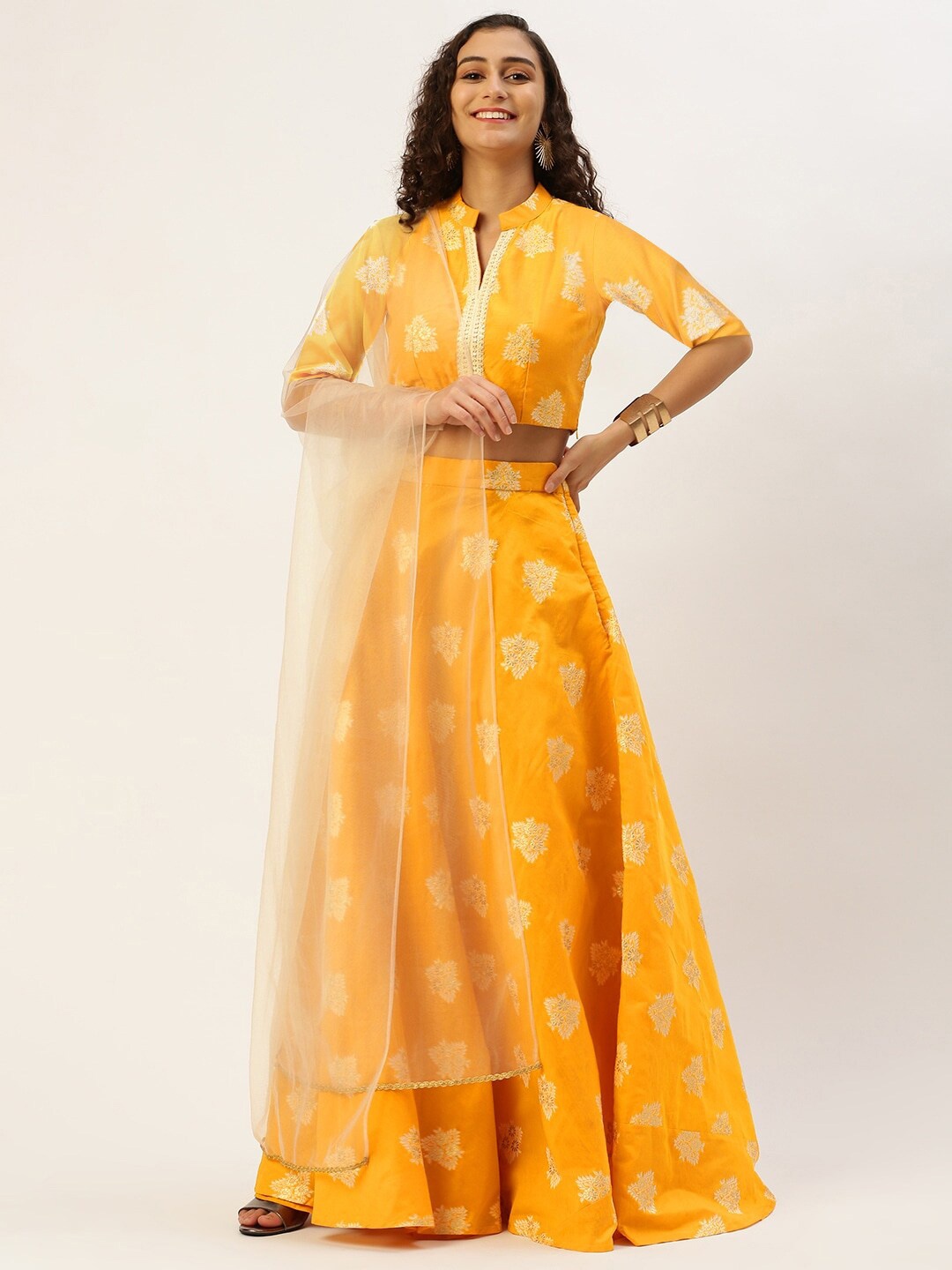 Ethnovog Woven Design Mandarin Collar Ready to Wear Lehenga & Blouse With Dupatta, Mustard
Ethnovog Woven Design Mandarin Collar Ready to Wear Lehenga & Blouse With Dupatta, Mustard