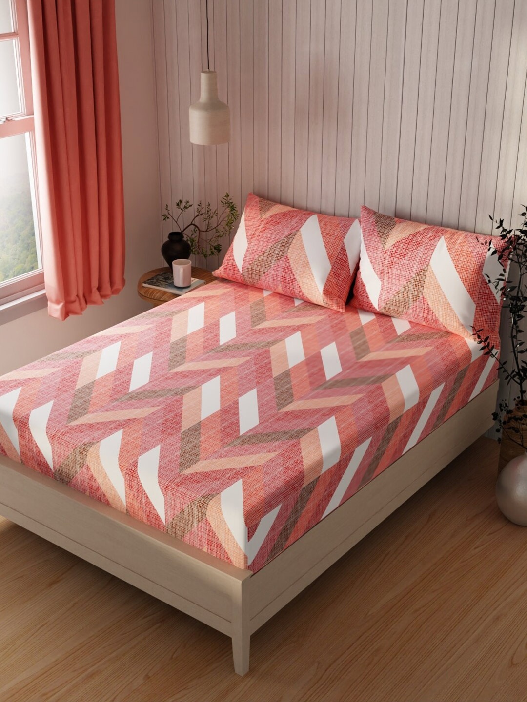 BIANCA Coral Pink & White Geometric Cotton 120 TC Queen Bedsheet With 2 Pillow Covers
BIANCA Coral Pink & White Geometric Cotton 120 TC Queen Bedsheet With 2 Pillow Covers