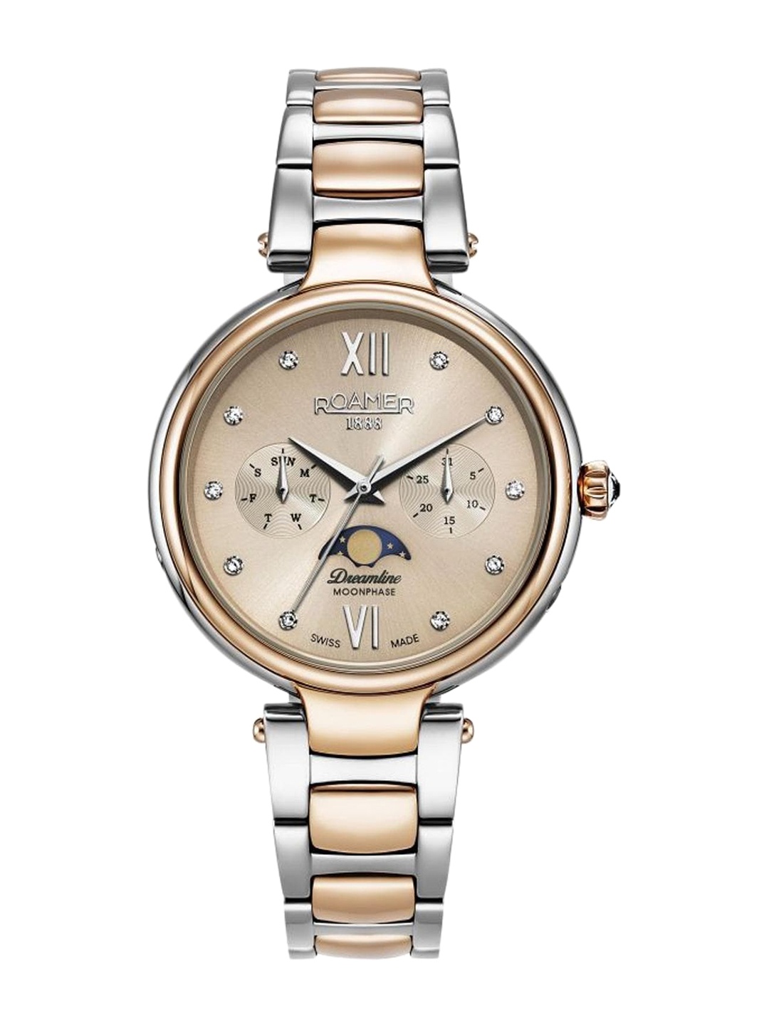 ROAMER Women Rose Gold-Toned Embellished Dial & Multicoloured Stainless Steel Bracelet Style Straps Analogue Watch
ROAMER Women Rose Gold-Toned Embellished Dial & Multicoloured Stainless Steel Bracelet Style Straps Analogue Watch