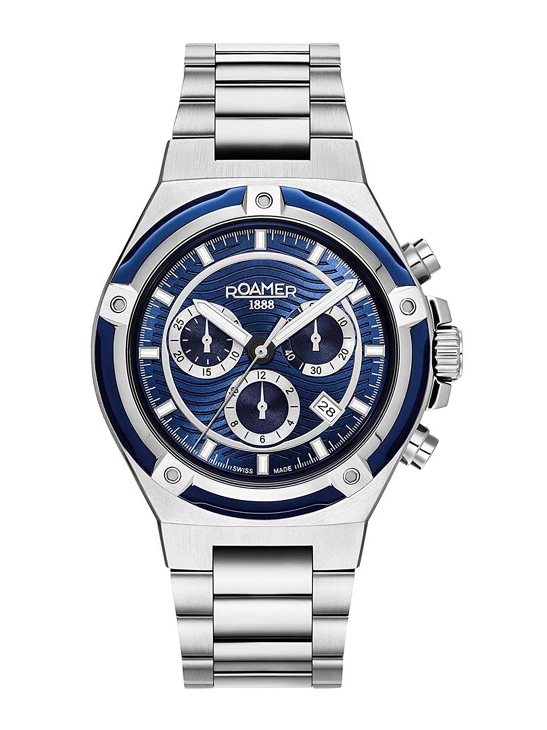 ROAMER Men Blue Dial & Silver Toned Stainless Steel Bracelet Style Straps Analogue Watch 221837 41 45 20
ROAMER Men Blue Dial & Silver Toned Stainless Steel Bracelet Style Straps Analogue Watch 221837 41 45 20