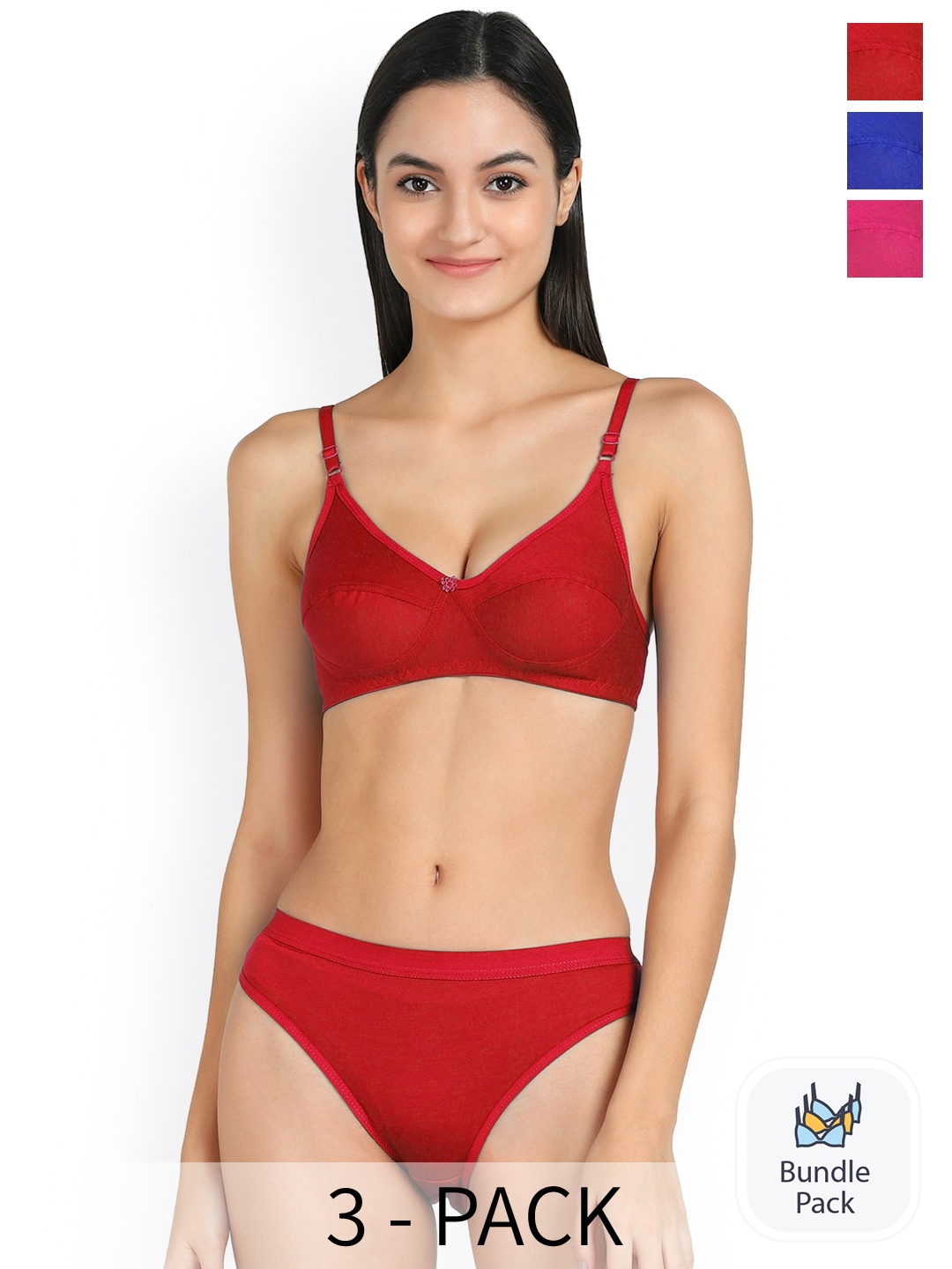 Aamarsh Pack Of 3 Non Padded Non-Wired Cotton Lingerie Set AP_Ruchi Set_Red,Blue,Pink_30
Aamarsh Pack Of 3 Non Padded Non-Wired Cotton Lingerie Set AP_Ruchi Set_Red,Blue,Pink_30
