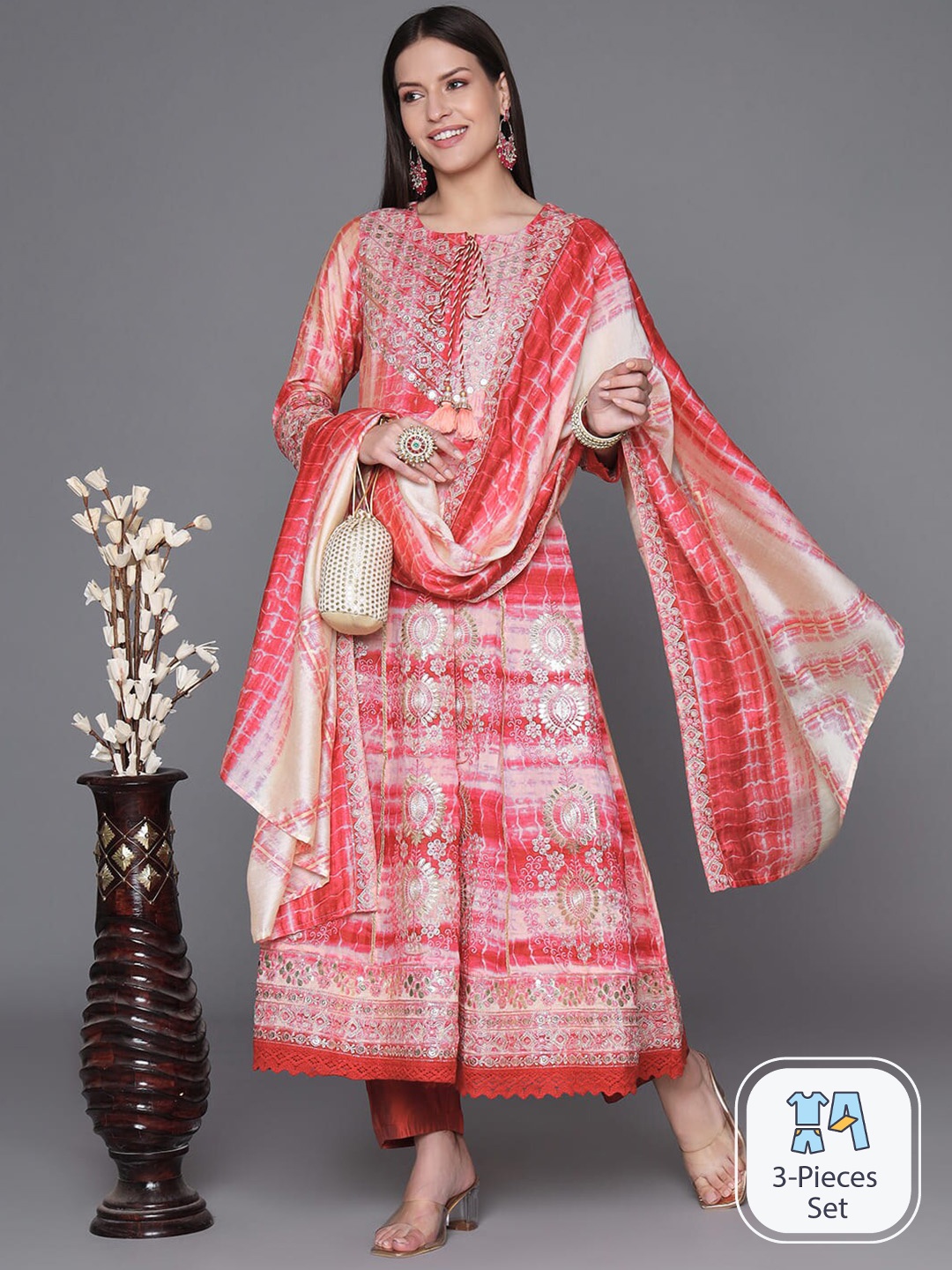 HEEPOSH Shibori Dyed Sequinned Tie-Up Neck Anarkali Kurta With Trousers & Dupatta, Red
HEEPOSH Shibori Dyed Sequinned Tie-Up Neck Anarkali Kurta With Trousers & Dupatta, Red
