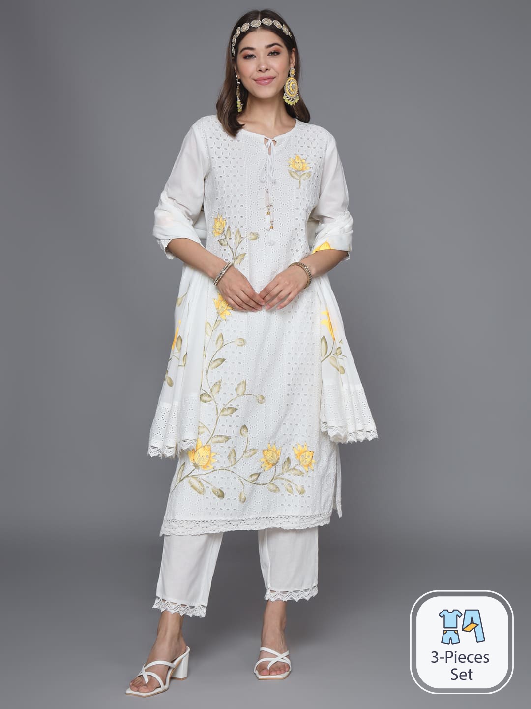 HEEPOSH Floral Embroidered Sequinned Pure Cotton Kurta With Trousers & Dupatta, White
HEEPOSH Floral Embroidered Sequinned Pure Cotton Kurta With Trousers & Dupatta, White