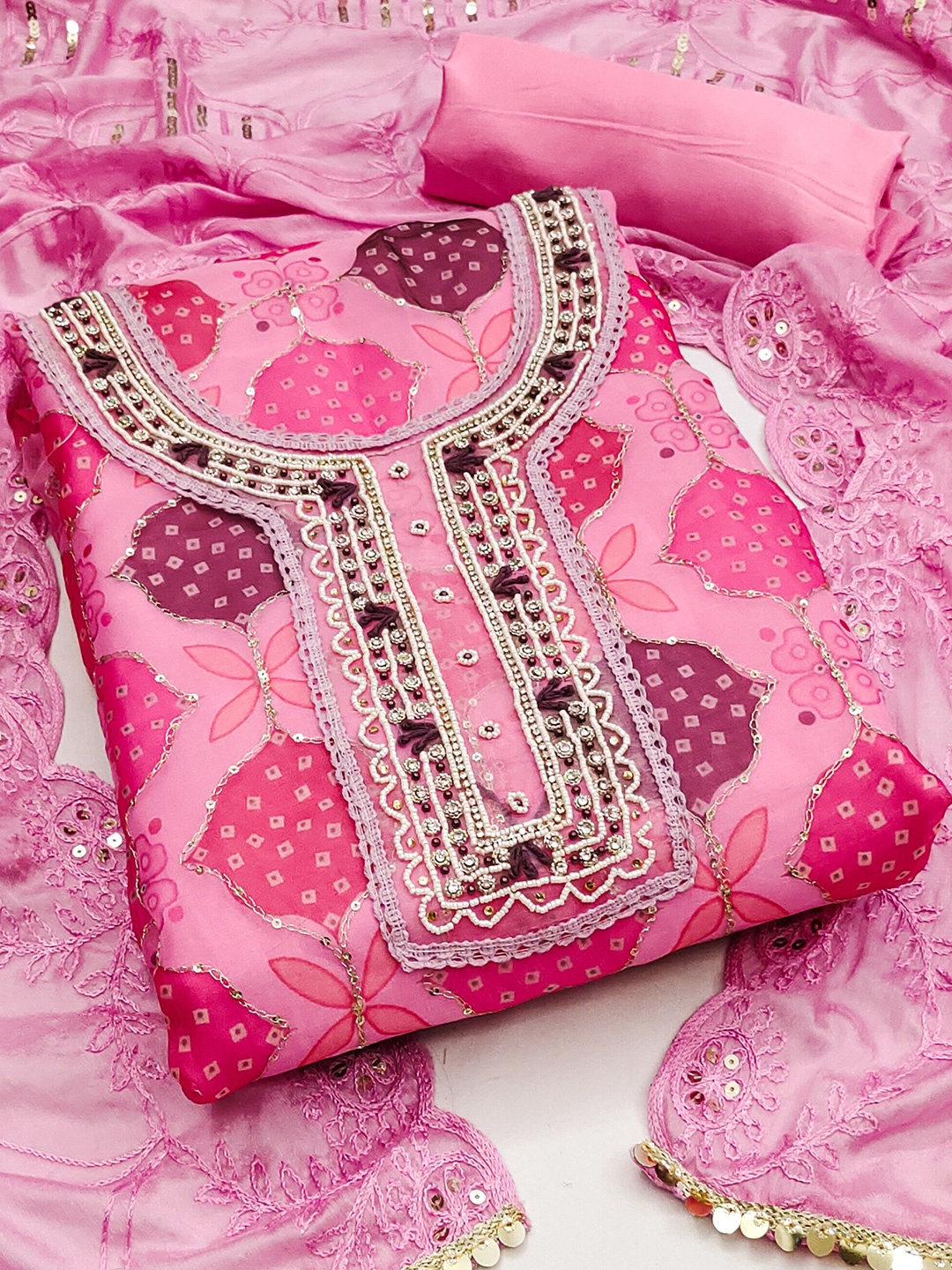 MANVAA Ethnic Motif Printed Beads and Stones Organza Unstitched Dress Material, Pink
MANVAA Ethnic Motif Printed Beads and Stones Organza Unstitched Dress Material, Pink