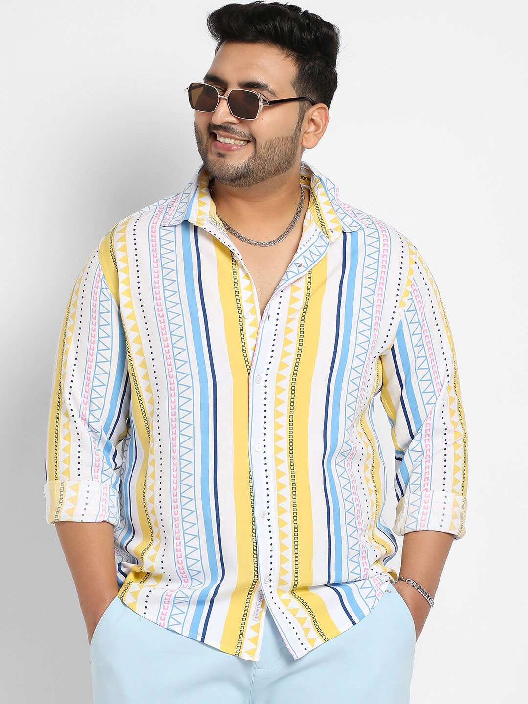 Instafab Plus Men Plus Size Classic Spread Collar Geometric Printed Casual Shirt, White
Instafab Plus Men Plus Size Classic Spread Collar Geometric Printed Casual Shirt, White