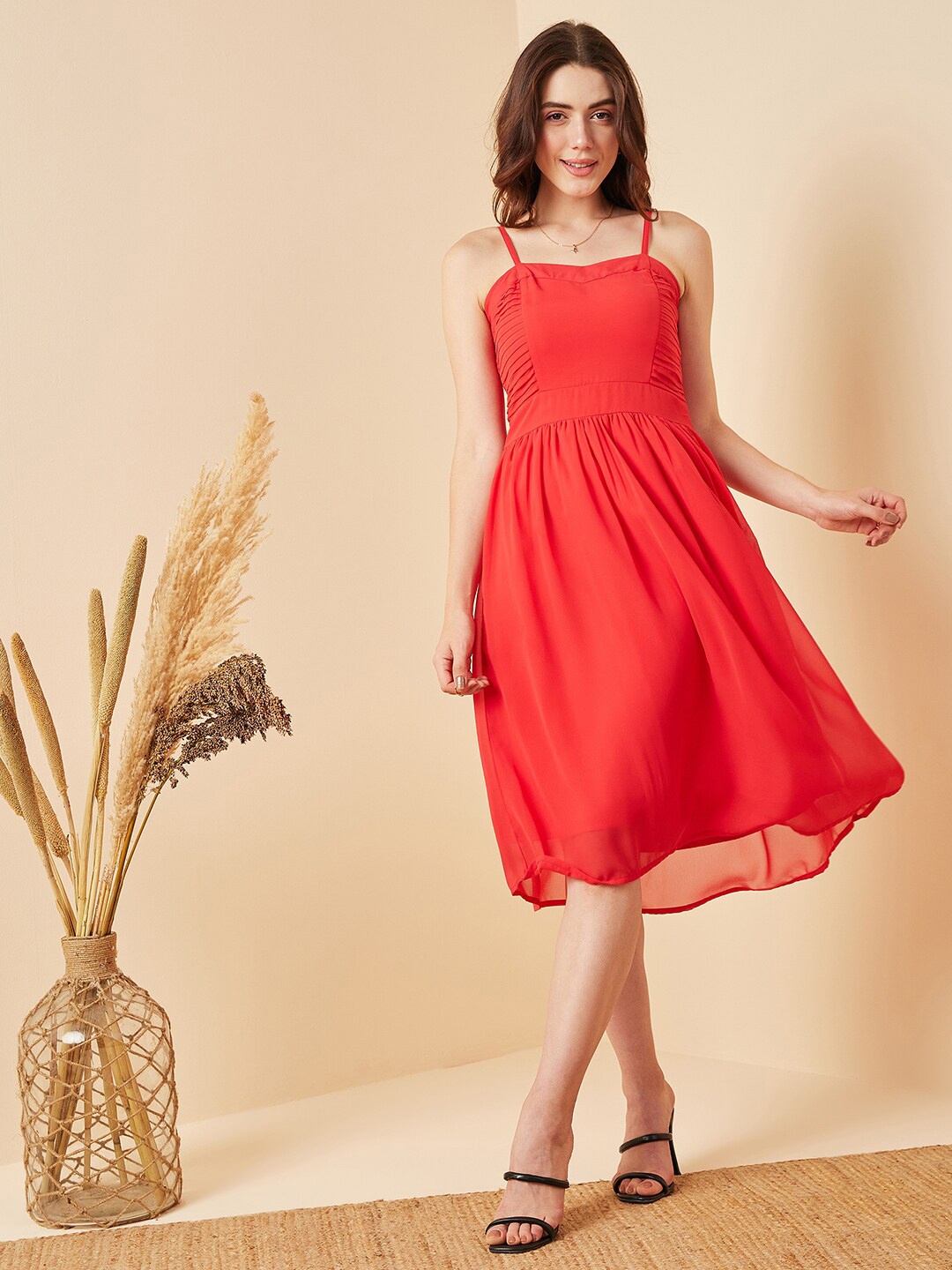 Carlton London Shoulder Straps Gathered & Pleated Smocked Georgette Fit & Flare Dress, Red
Carlton London Shoulder Straps Gathered & Pleated Smocked Georgette Fit & Flare Dress, Red