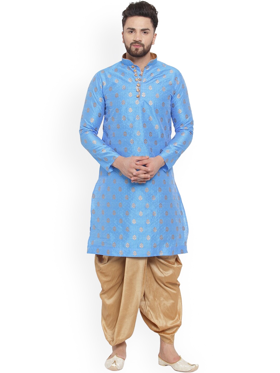 Sydney Heights Ethnic Motifs Woven Design Mandarin Collar Kurta with Dhoti Pants, Blue
Sydney Heights Ethnic Motifs Woven Design Mandarin Collar Kurta with Dhoti Pants, Blue