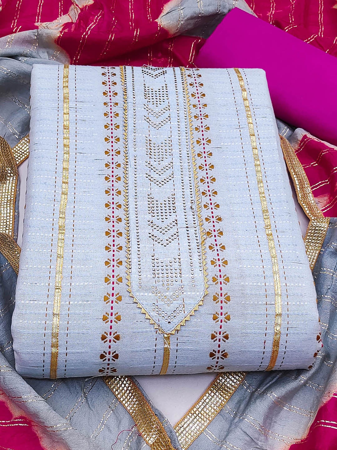 SHADOW & SAINING Ethnic Motifs Woven Design Gotta Patti Unstitched Dress Material, Blue
SHADOW & SAINING Ethnic Motifs Woven Design Gotta Patti Unstitched Dress Material, Blue