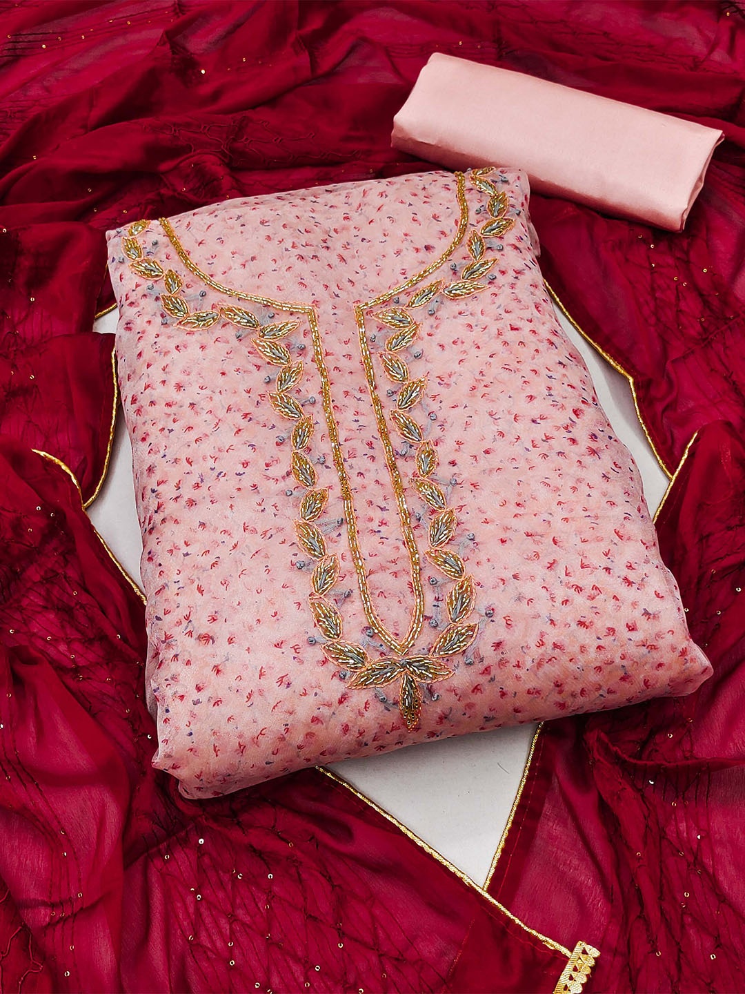 SHADOW & SAINING Floral Embroidered Beads And Stones Organza Unstitched Dress Material, Peach
SHADOW & SAINING Floral Embroidered Beads And Stones Organza Unstitched Dress Material, Peach