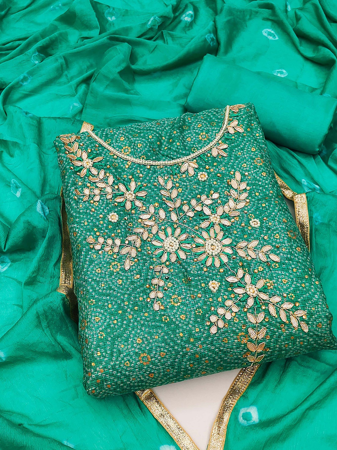 SHADOW & SAINING Floral Embroidered Beads and Stones Pure Cotton Unstitched Dress Material, Sea green
SHADOW & SAINING Floral Embroidered Beads and Stones Pure Cotton Unstitched Dress Material, Sea green