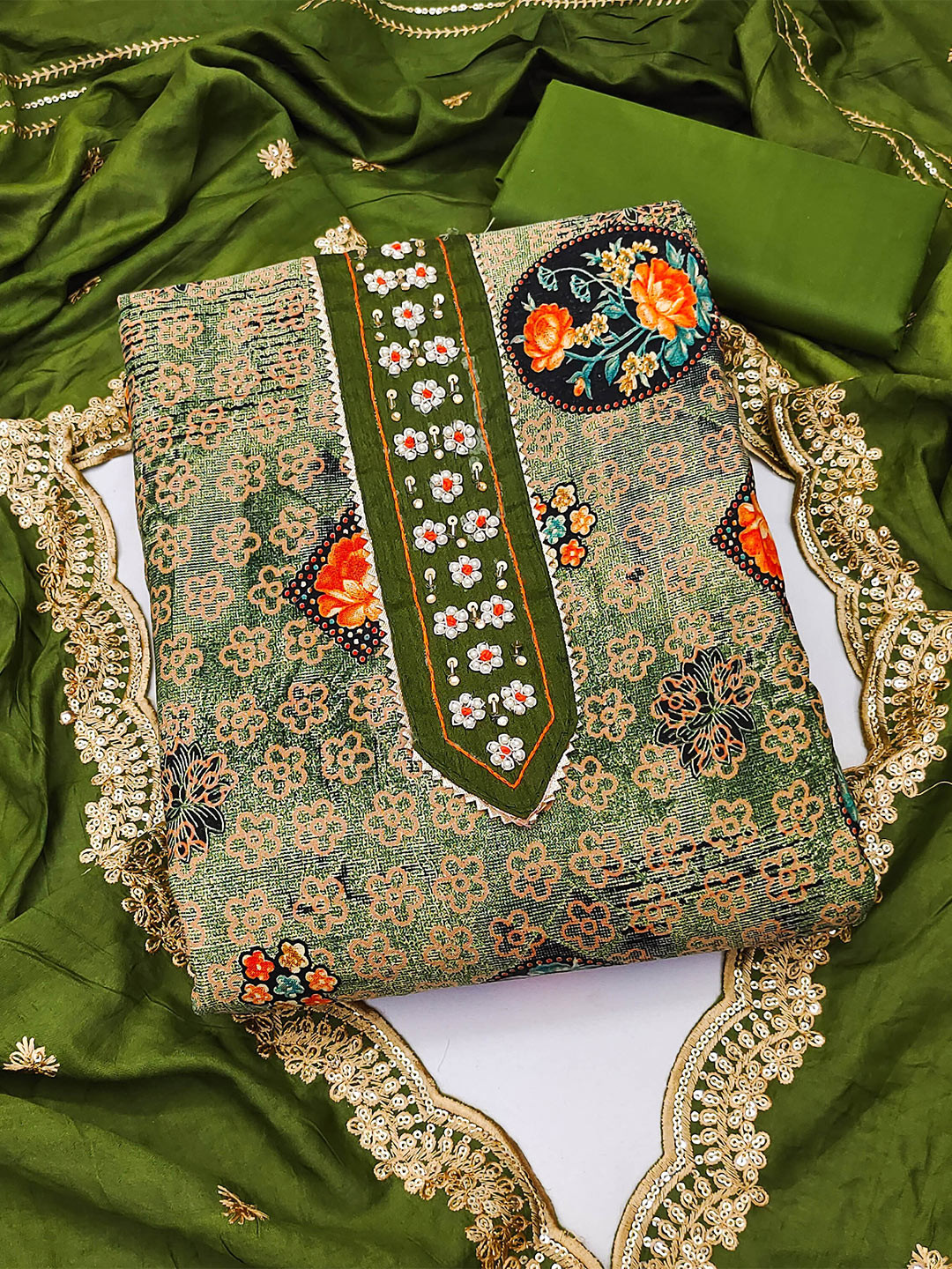 SHADOW & SAINING Floral Embroidered Gotta Patti Pure Cotton Unstitched Dress Material, Green
SHADOW & SAINING Floral Embroidered Gotta Patti Pure Cotton Unstitched Dress Material, Green