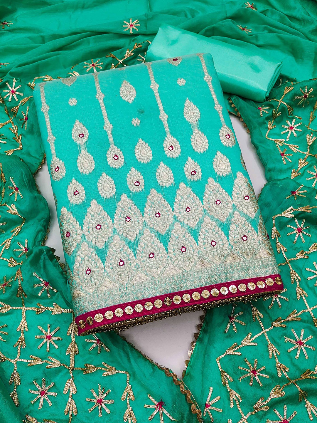 SHADOW & SAINING Ethnic Motifs Woven Design Mirror Work Jacquard Unstitched Dress Material, Sea green
SHADOW & SAINING Ethnic Motifs Woven Design Mirror Work Jacquard Unstitched Dress Material, Sea green