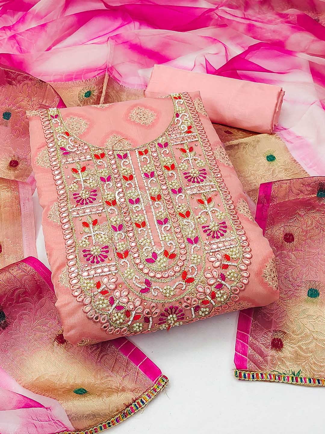 SHADOW & SAINING Ethnic Motifs Embellished Mirror Work Unstitched Dress Material, Peach
SHADOW & SAINING Ethnic Motifs Embellished Mirror Work Unstitched Dress Material, Peach