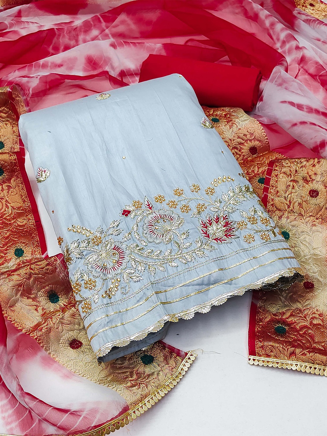 SHADOW & SAINING Ethnic Motifs Embroidered Zari Unstitched Dress Material, Grey
SHADOW & SAINING Ethnic Motifs Embroidered Zari Unstitched Dress Material, Grey