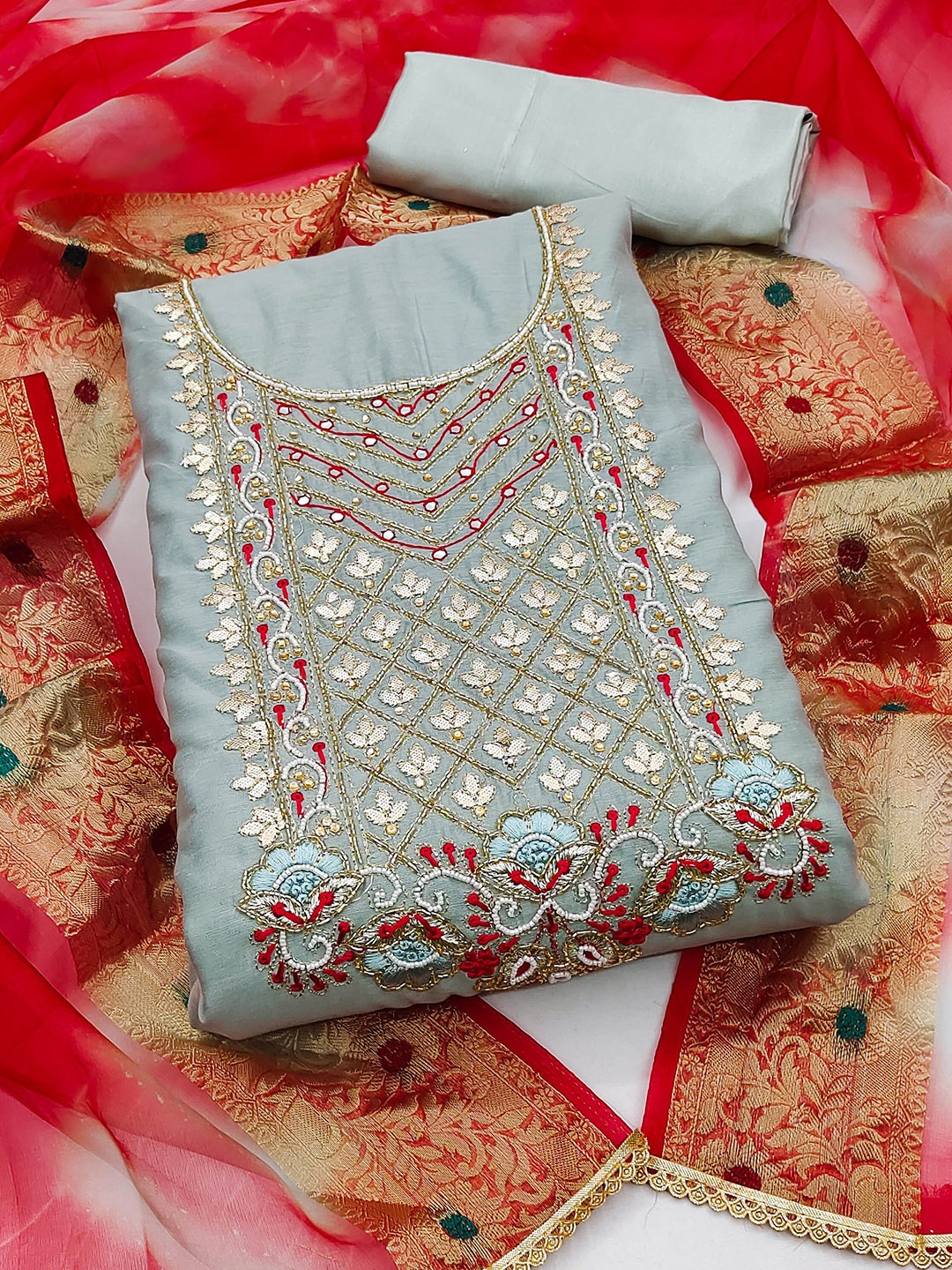 SHADOW & SAINING Ethnic Motifs Embroidered Beads & Stones Unstitched Dress Material, Sea green
SHADOW & SAINING Ethnic Motifs Embroidered Beads & Stones Unstitched Dress Material, Sea green