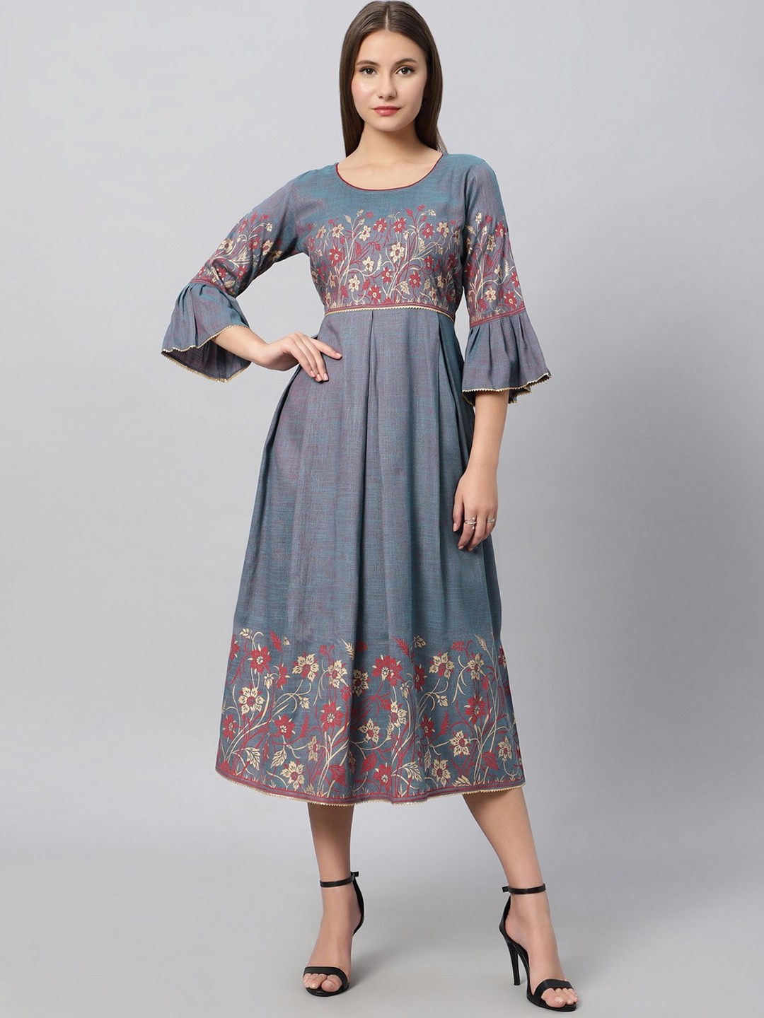 DUMMY SHAPE Floral Printed Bell Sleeves Ethnic motifs Fit & Flare Ethnic Dress, Grey
DUMMY SHAPE Floral Printed Bell Sleeves Ethnic motifs Fit & Flare Ethnic Dress, Grey