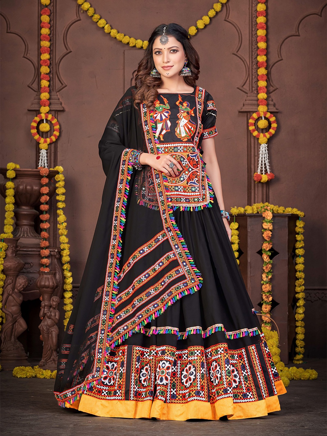 KALINI Embroidered Thread Work Semi-Stitched Lehenga & Unstitched Blouse With Dupatta, Red
KALINI Embroidered Thread Work Semi-Stitched Lehenga & Unstitched Blouse With Dupatta, Red