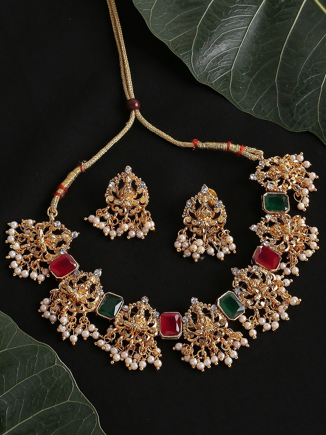 OOMPH Artificial Stones Studded & Artificial Beads Beaded Temple Necklace With Earrings, Gold
OOMPH Artificial Stones Studded & Artificial Beads Beaded Temple Necklace With Earrings, Gold