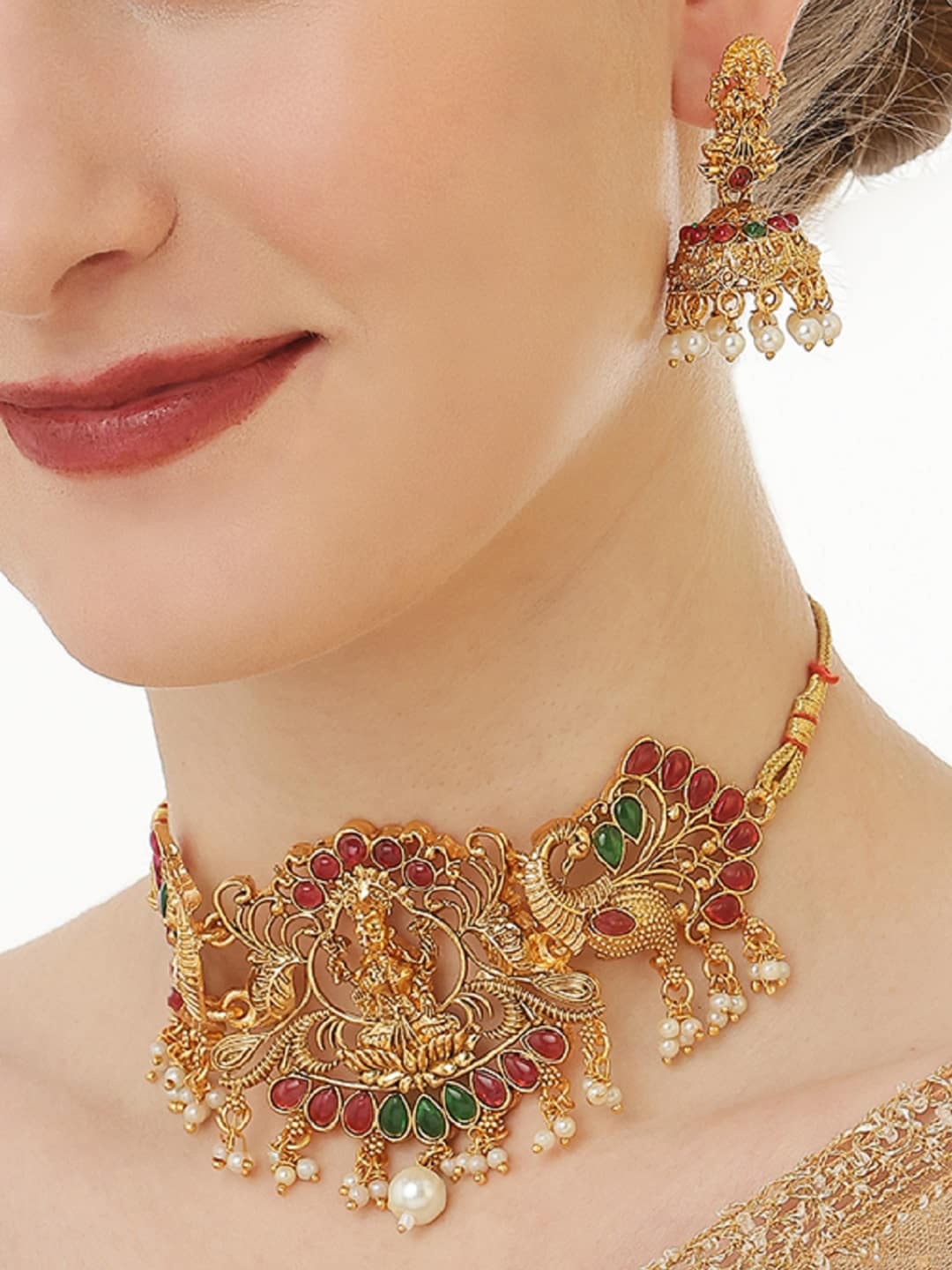 OOMPH Artificial Stones Studded & Artificial Beads Beaded Temple Necklace With Earrings, Gold
OOMPH Artificial Stones Studded & Artificial Beads Beaded Temple Necklace With Earrings, Gold