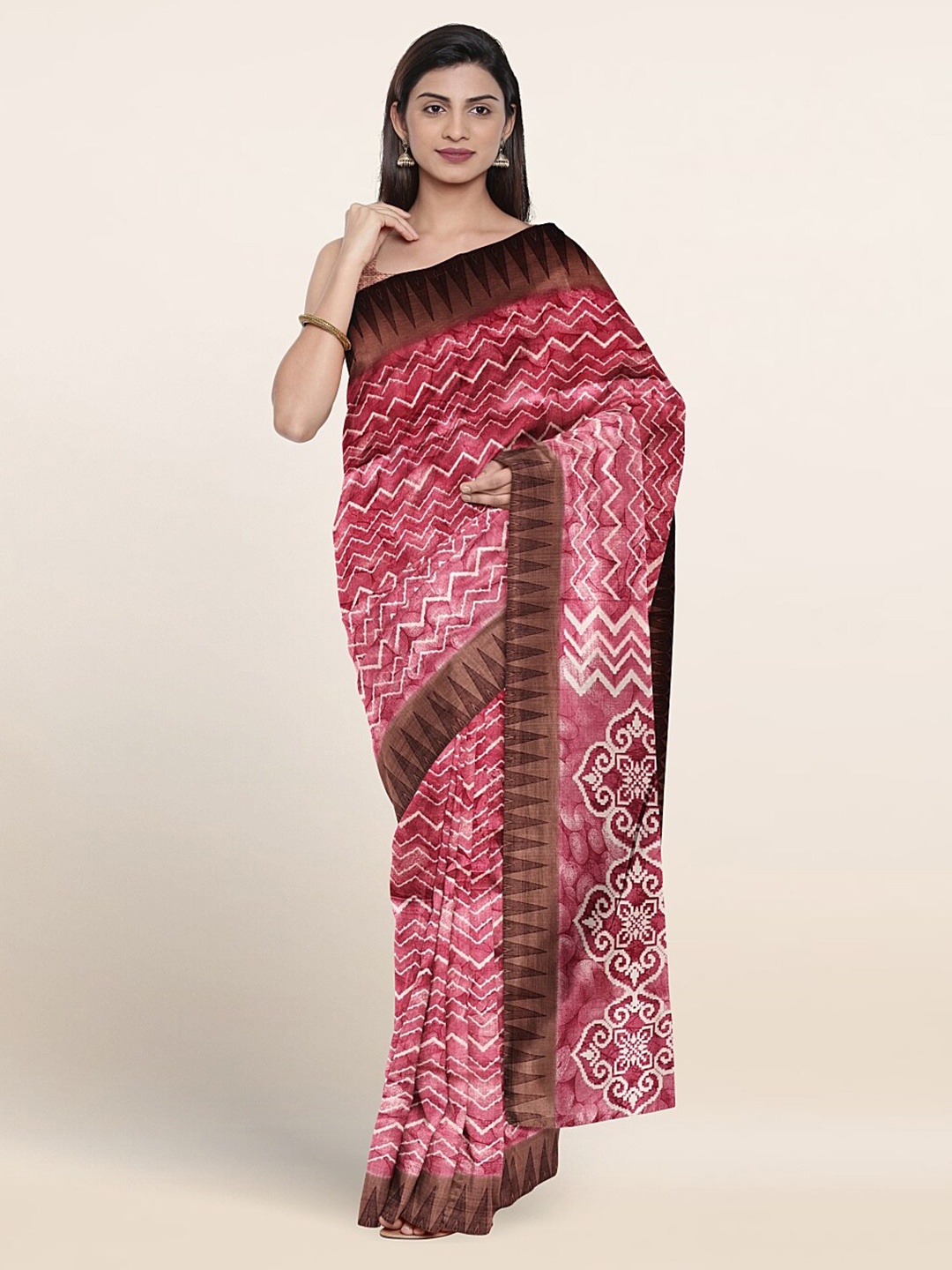 Pothys Geometric Printed Saree, Pink