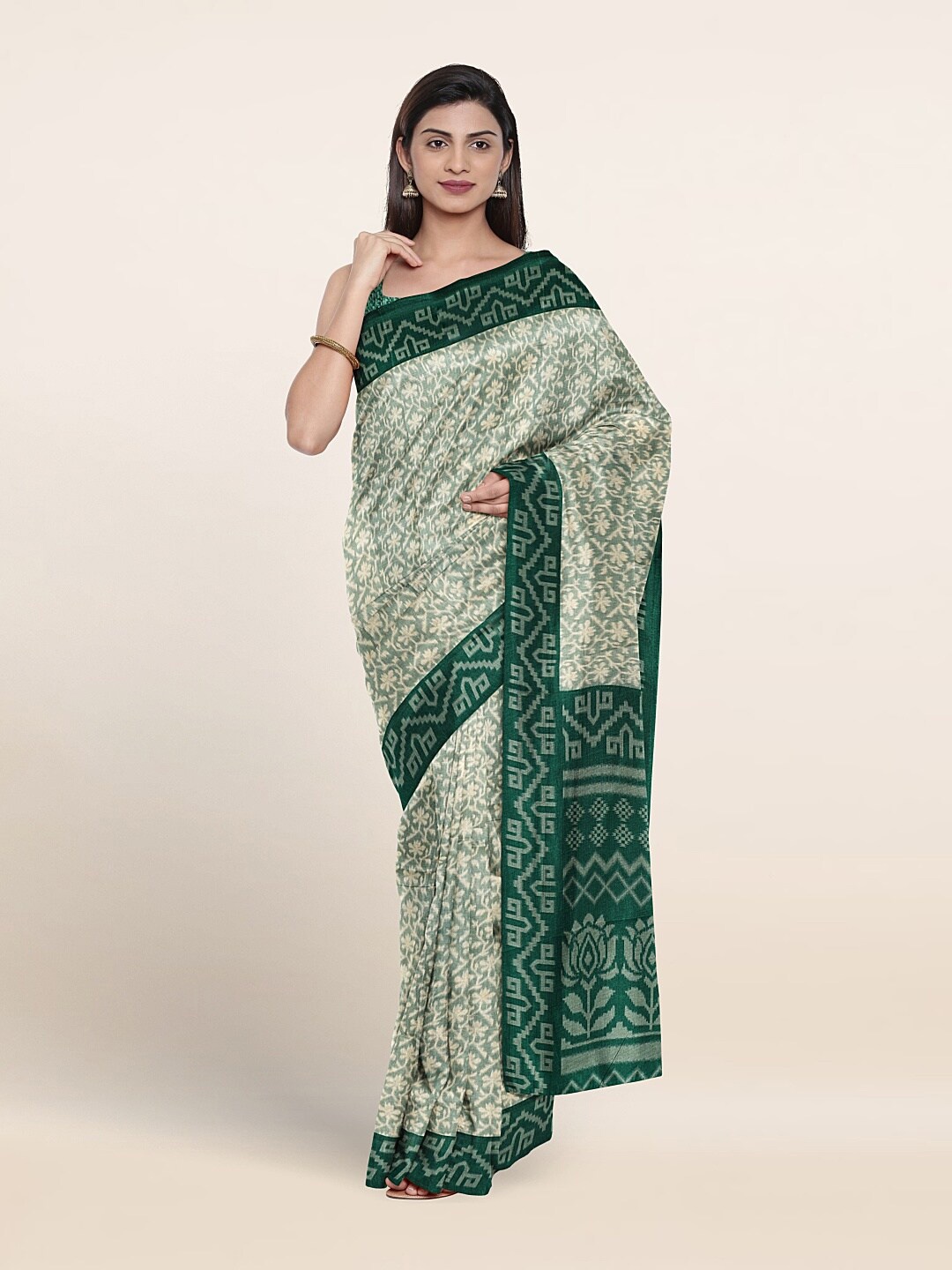 Pothys Floral Printed Saree, Green