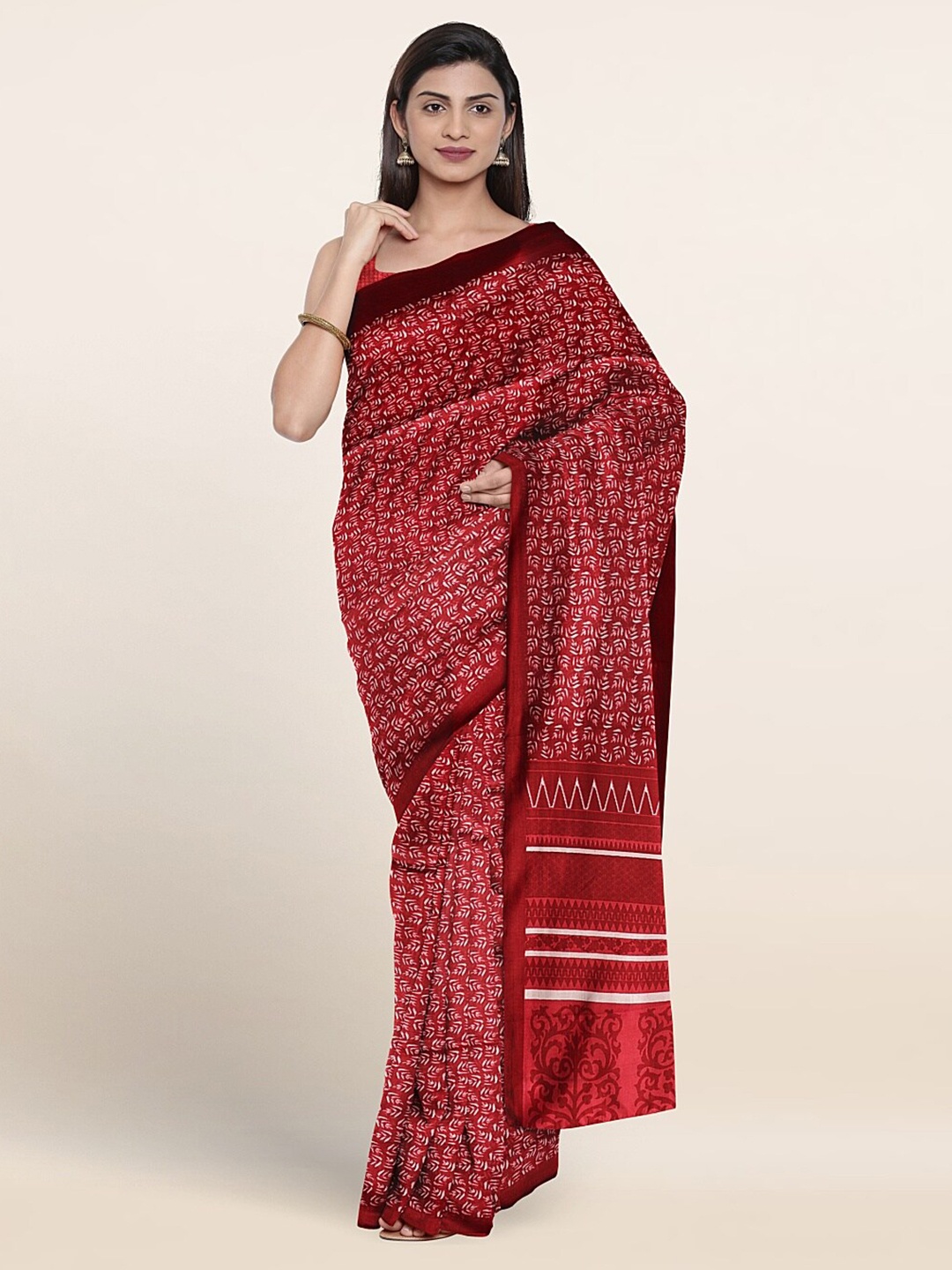 Pothys Floral Printed Saree, Maroon