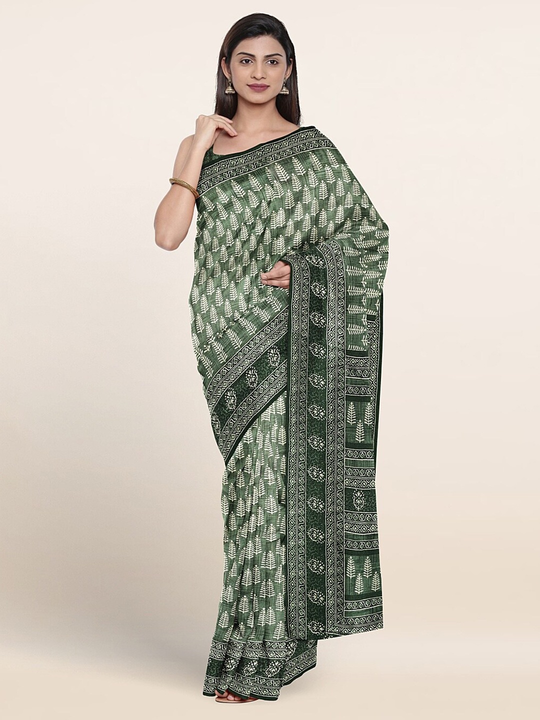 Pothys Ethnic Motifs Printed Saree, Green