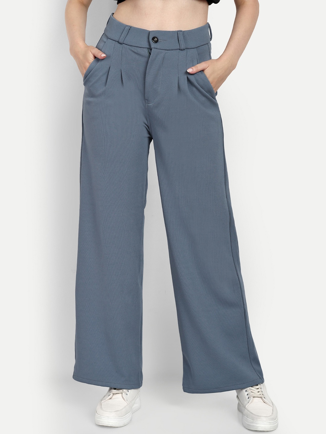 BROADSTAR Women Smart Loose Fit High-Rise Easy Wash Pleated Cotton Parallel Trousers, Grey
BROADSTAR Women Smart Loose Fit High-Rise Easy Wash Pleated Cotton Parallel Trousers, Grey