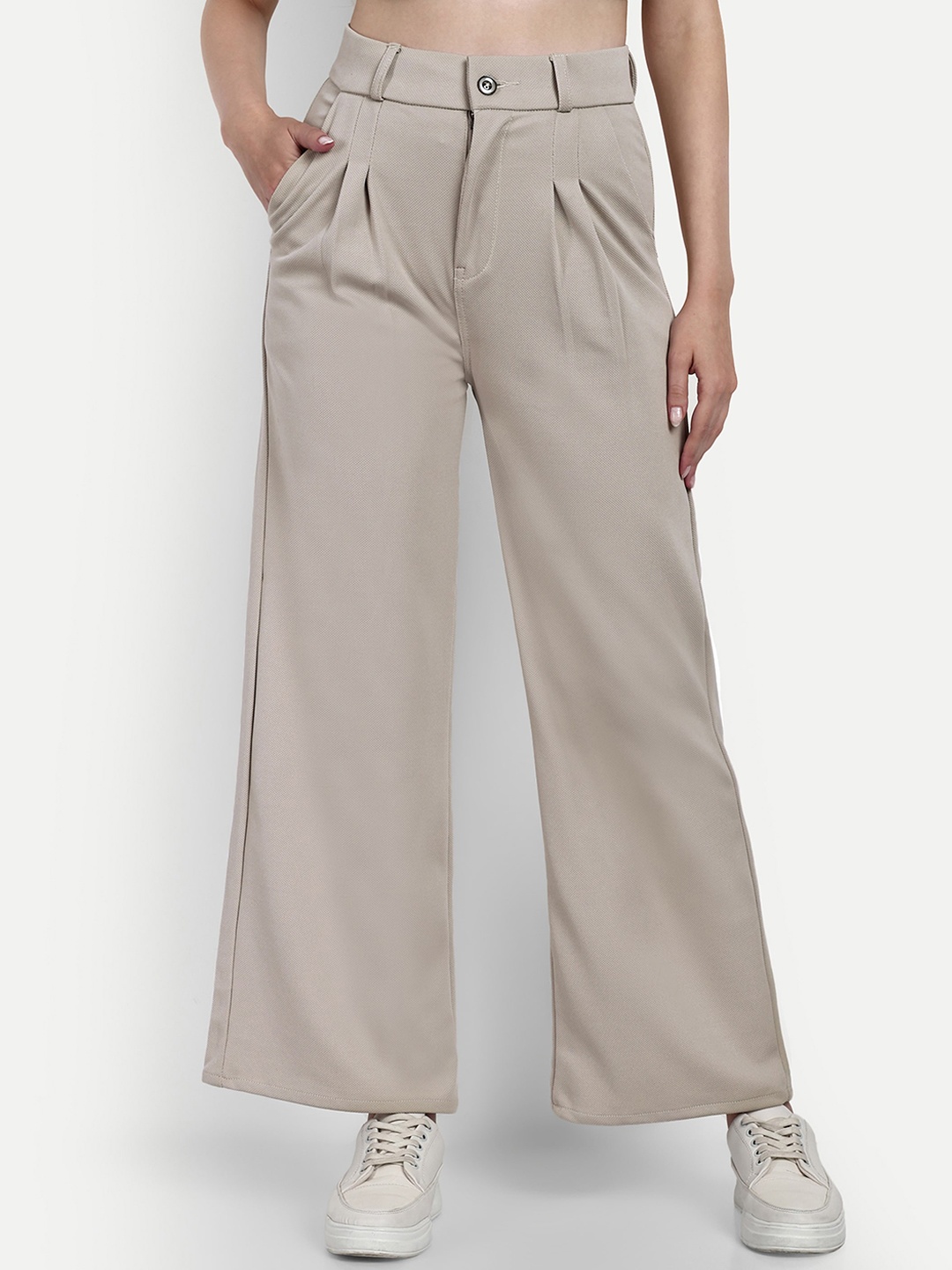 BROADSTAR Women Smart Loose Fit High-Rise Easy Wash Cotton Pleated Parallel Trousers, Beige
BROADSTAR Women Smart Loose Fit High-Rise Easy Wash Cotton Pleated Parallel Trousers, Beige