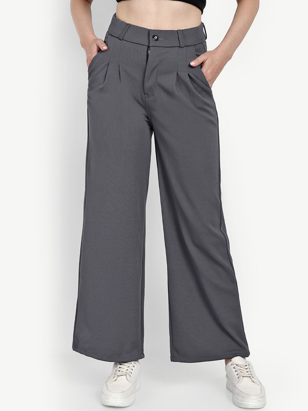 BROADSTAR Women Smart Loose Fit High-Rise Cotton Easy Wash Parallel Trousers, Grey
BROADSTAR Women Smart Loose Fit High-Rise Cotton Easy Wash Parallel Trousers, Grey