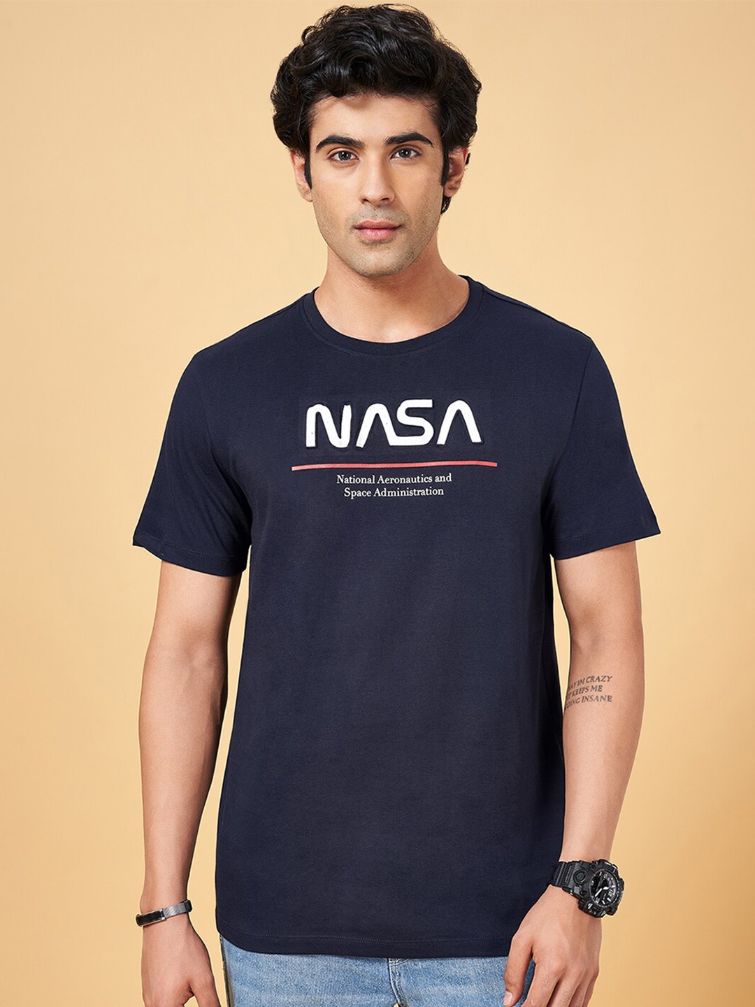 SF JEANS by Pantaloons Typography Printed Round Neck Slim Fit Cotton Regular T-shirt, Navy blue
SF JEANS by Pantaloons Typography Printed Round Neck Slim Fit Cotton Regular T-shirt, Navy blue