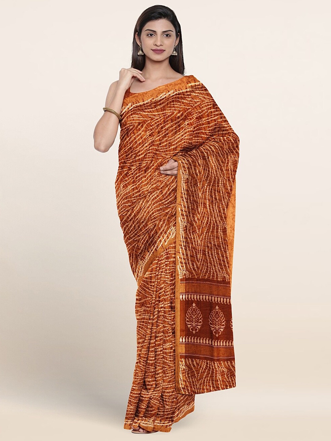 Pothys Abstract Printed Saree, Rust