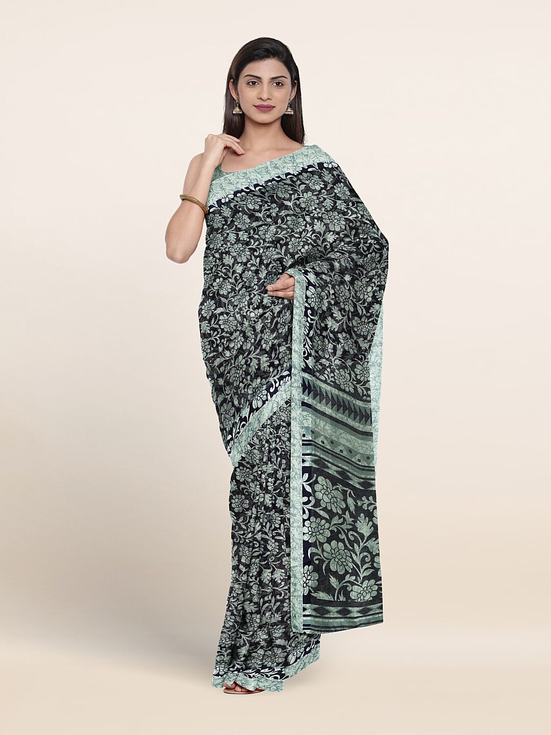 Pothys Floral Printed Saree, Green