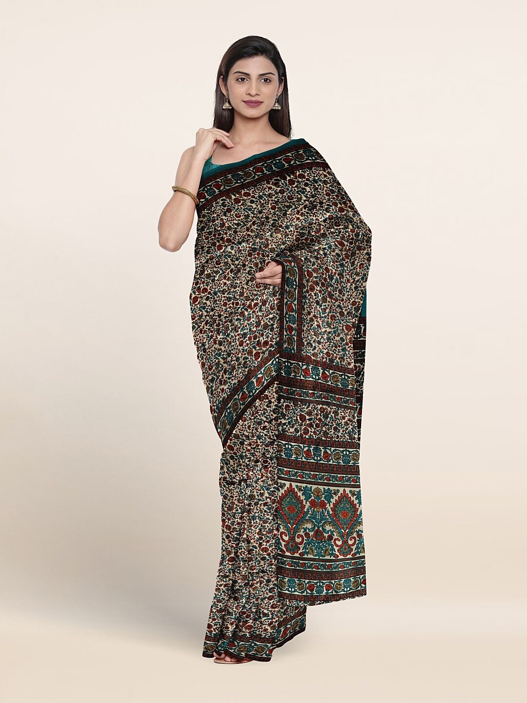 Pothys Floral Printed Saree, Cream