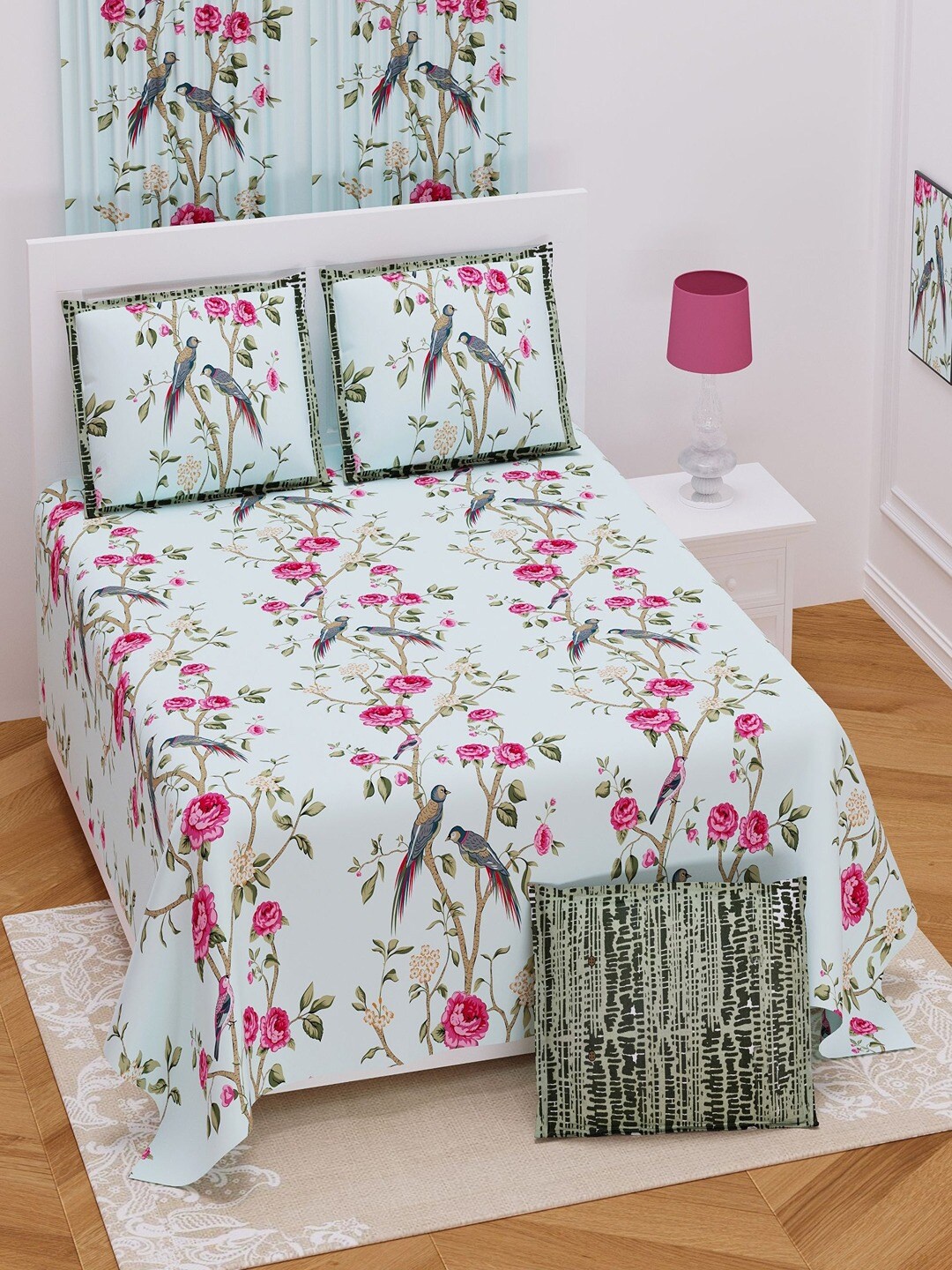 UNIQCHOICE Sea Green & Pink Floral Pure Cotton 180 TC King Bedsheet with 2 Pillow Covers
UNIQCHOICE Sea Green & Pink Floral Pure Cotton 180 TC King Bedsheet with 2 Pillow Covers