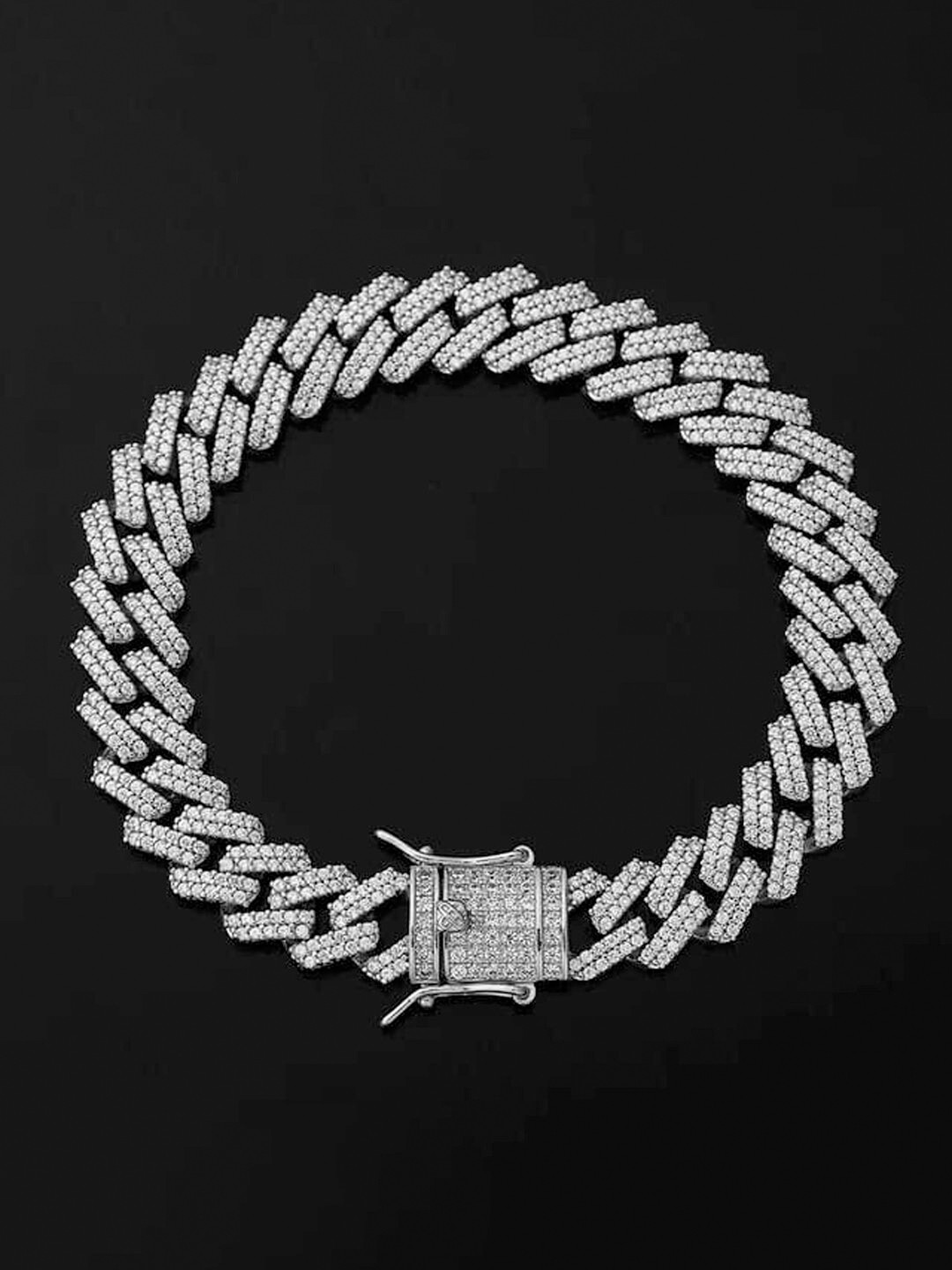 Designs & You Men American Diamond Silver Plated Link Bracelet