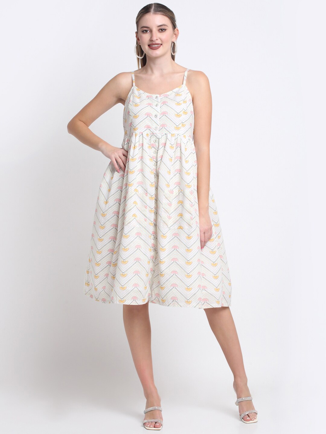 FAABRIQ Floral Printed Shoulder Straps Gathered Detail Pure Cotton Fit and Flare Dress, Off white
FAABRIQ Floral Printed Shoulder Straps Gathered Detail Pure Cotton Fit and Flare Dress, Off white