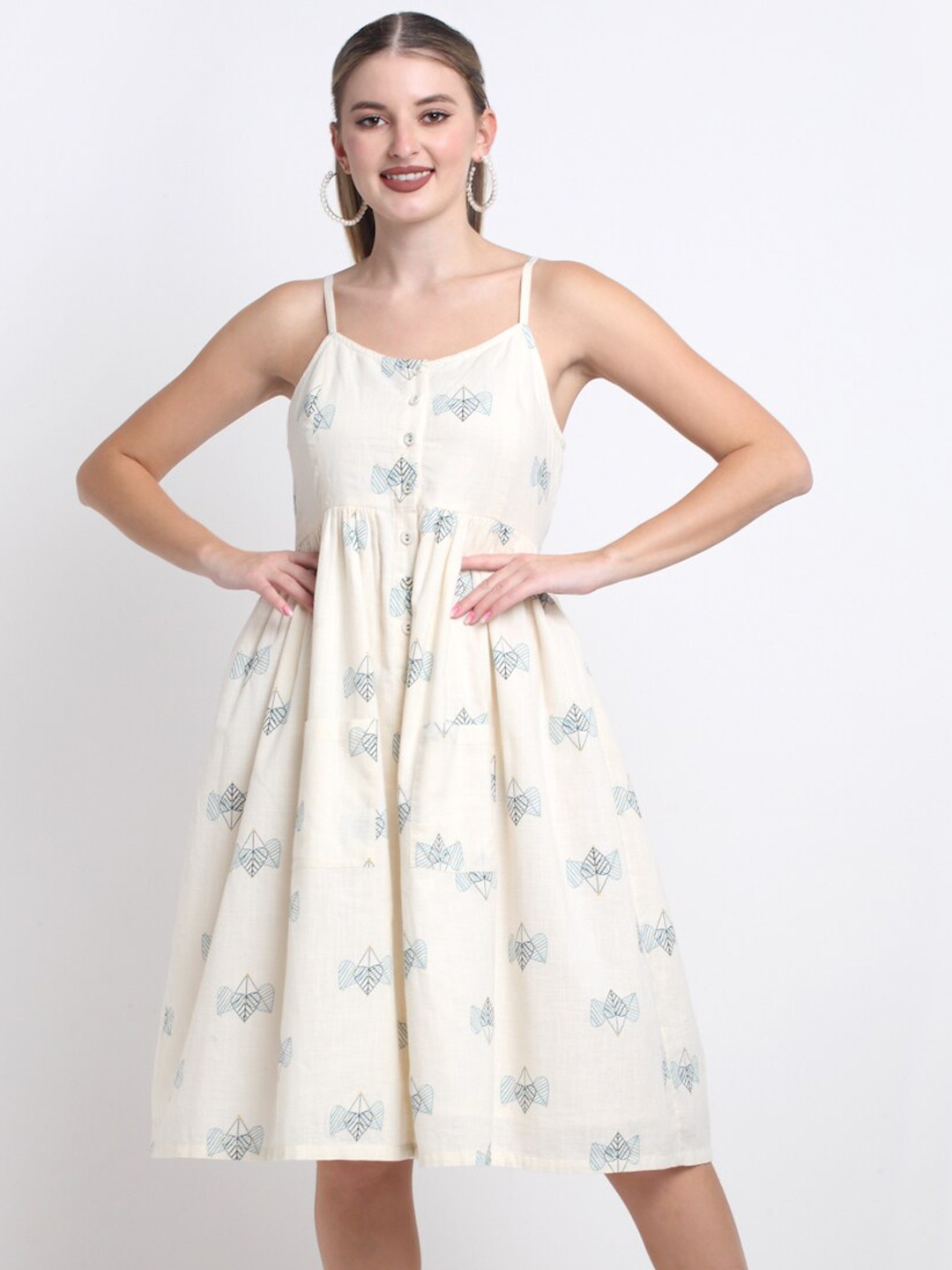 FAABRIQ Floral Printed Shoulder Straps Gathered Detail Pure Cotton Fit & Flare Dress, Off white
FAABRIQ Floral Printed Shoulder Straps Gathered Detail Pure Cotton Fit & Flare Dress, Off white